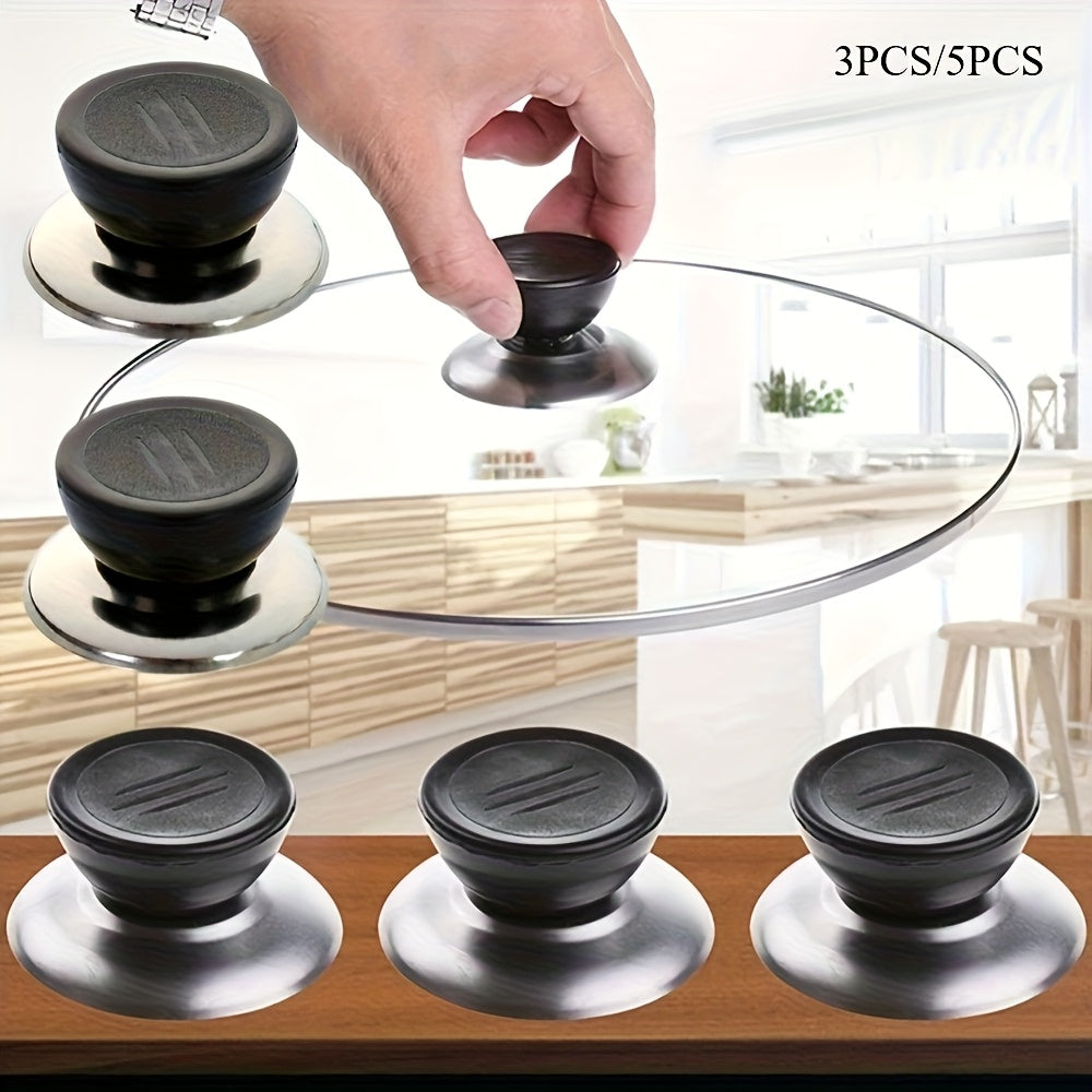 Pot Lid Replacement Knobs in Black, Three or Five-Piece Handle Packs for Compatible Glass Cookware Lids, Kitchen Repairs and Everyday Cookware Maintenance