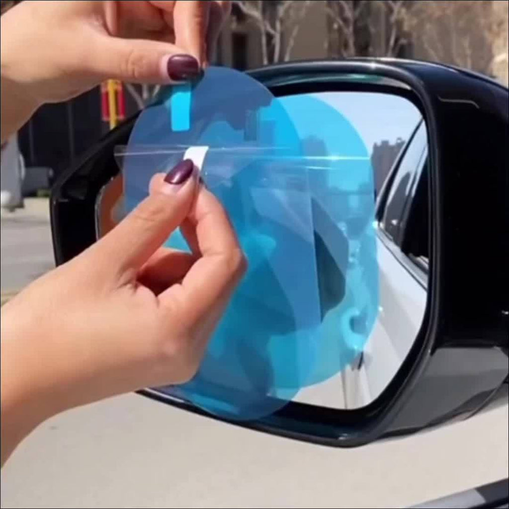 Car Mirror Anti Fog Film for Compatible Vehicle Mirror Surfaces, Four-Piece Two-Pair Set with Hydrophobic Coating Reference for Everyday Mirror Care