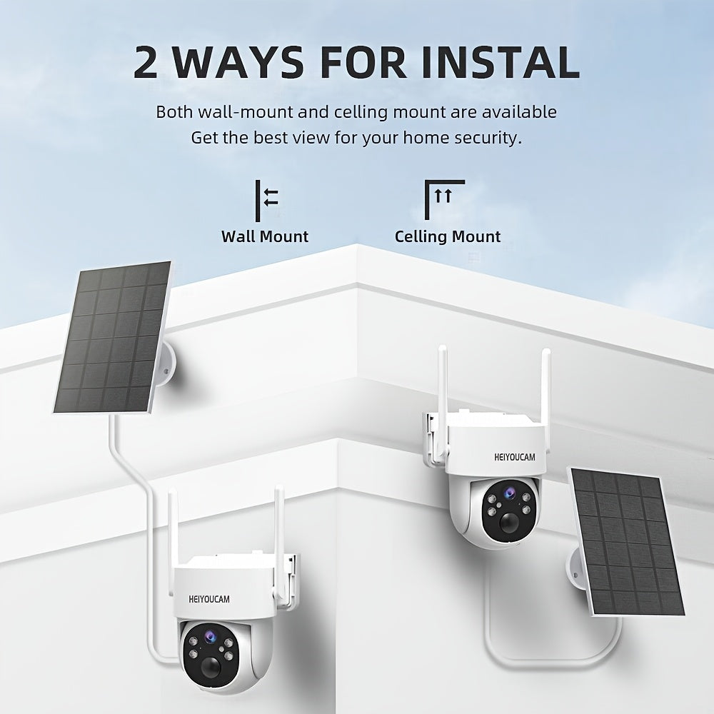 1080P Solar Outdoor Security Camera with 360-Degree View, Color Night Vision, Human Tracking, Siren, Spotlights and Two-Way Talk, White Camera Options