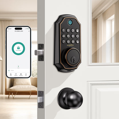 Electronic Keypad Deadbolt with Listed 100 Access Codes, Auto Lock and One-Touch Locking, Black or Silvery Finish and Fingerprint or Handle Set Options