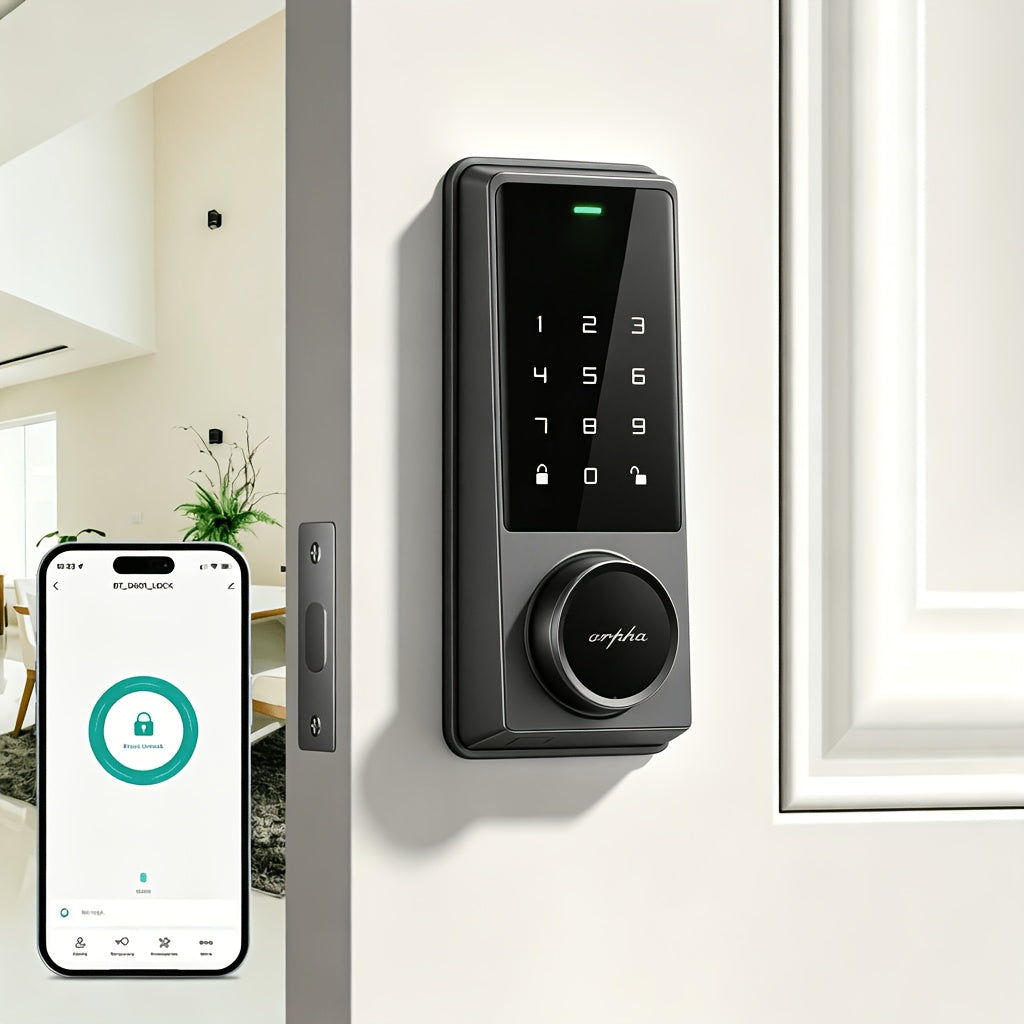 Touchscreen Smart Deadbolt Lock by ARPHA in Black with Digital Keypad, WiFi App Control, Auto-Lock and Anti-Peeping Password Features for Compatible Doors