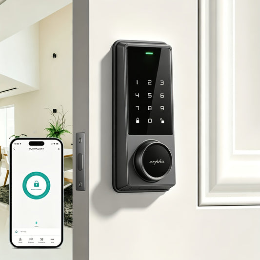 Touchscreen Smart Deadbolt Lock by ARPHA in Black with Digital Keypad, WiFi App Control, Auto-Lock and Anti-Peeping Password Features for Compatible Doors