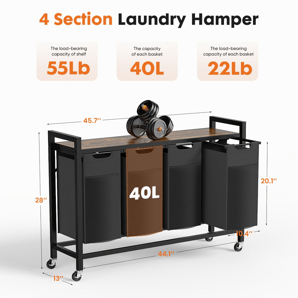 Rolling Laundry Sorter Cart with Pull-Out Removable Bags and Lockable Wheels for Bedroom, Bathroom and Laundry Room, 20 to 44 Inch Model Options