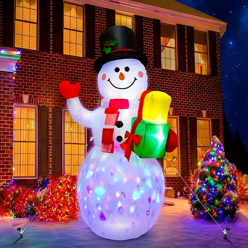 Gift-Holding Inflatable Snowman, Approximately 5ft Oxford Cloth Christmas Display with Internal LED Lights and Plug-Powered Built-In Blower for Holiday Decorating