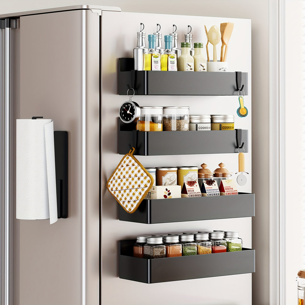 Magnetic Refrigerator Spice Organizer Set with Five- or Six-Piece Options, Small Square Box or Tissue Holder Configurations and Listed Four Hooks for Kitchen Storage