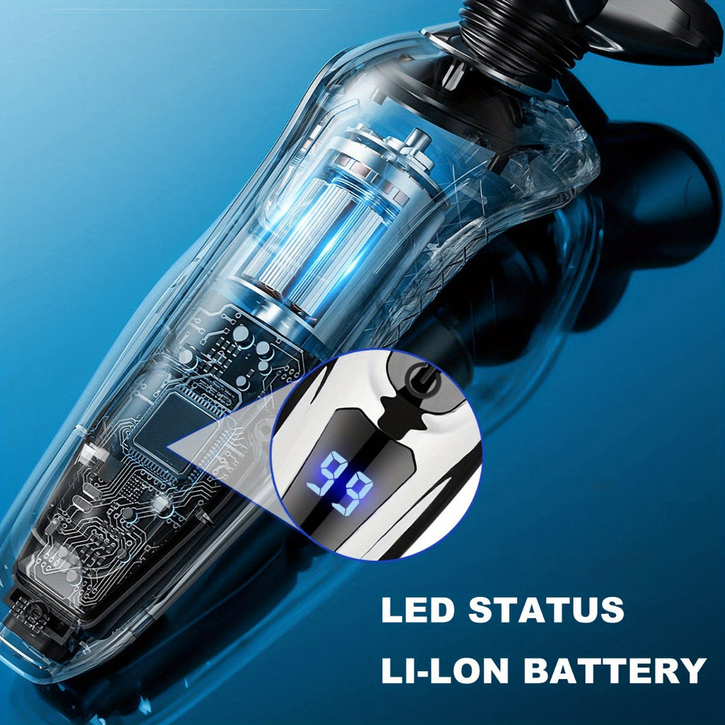 Cordless Electric Shaver for Men in Black with Rechargeable Battery, 3D Floating Cutter Head and LED Display, Single or Two-Piece Grooming Options