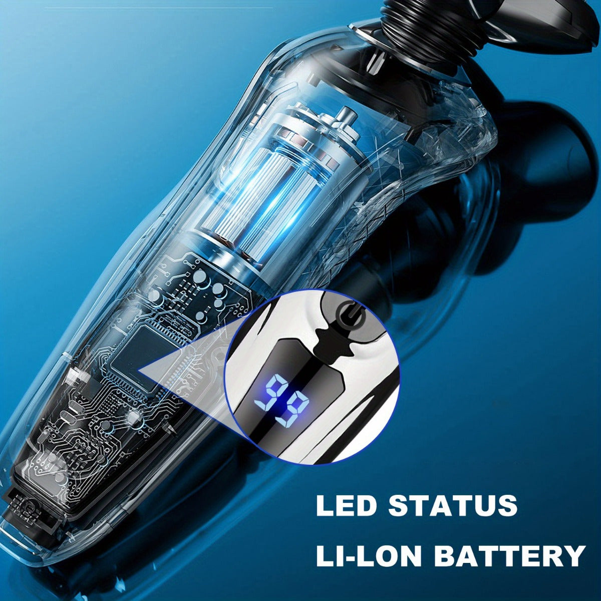 Cordless Electric Shaver for Men in Black with Rechargeable Battery, 3D Floating Cutter Head and LED Display, Single or Two-Piece Grooming Options