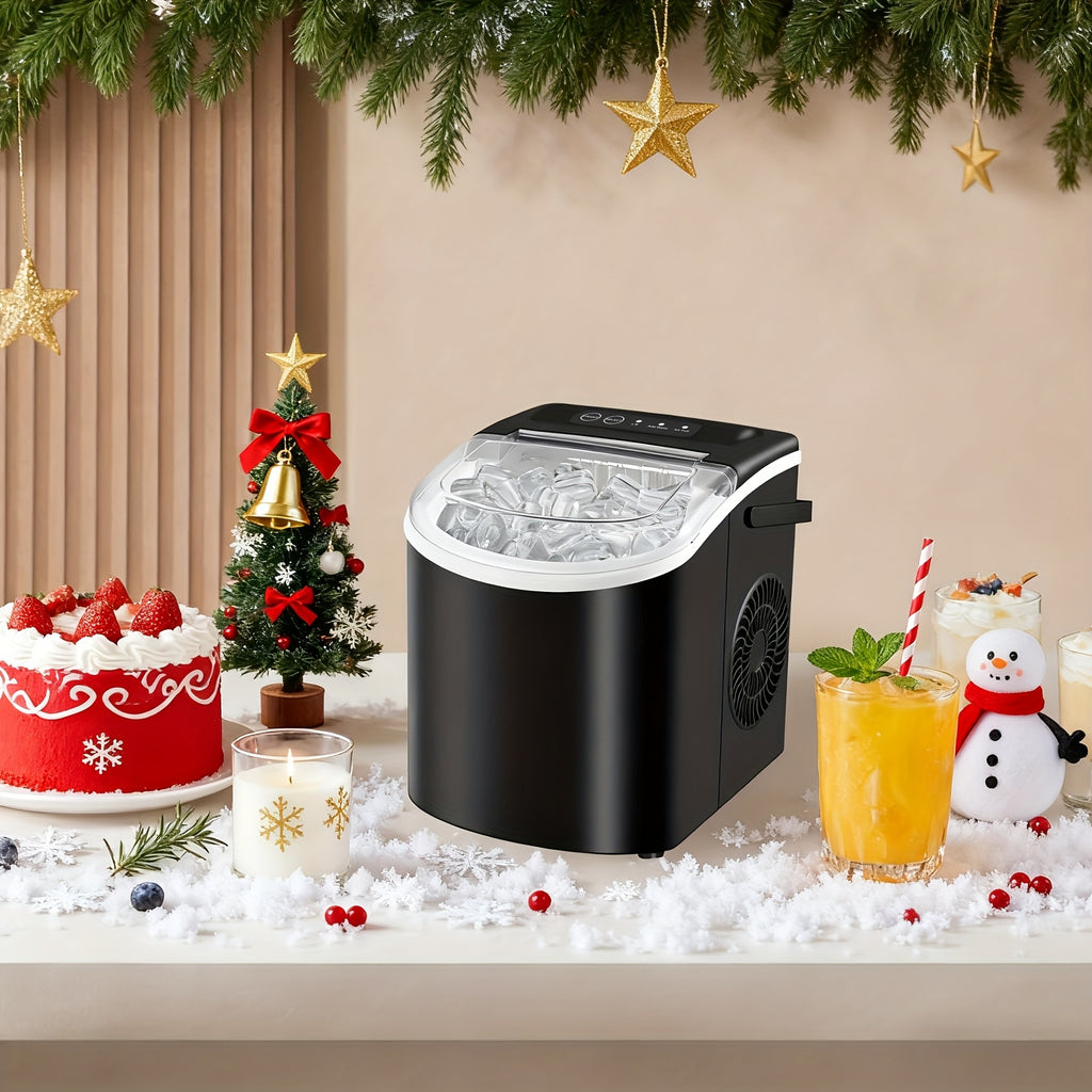 [Portable Ice Maker] Countertop Ice Maker With Handle, Produces 29 Pounds Of Ice In 24 Hours, Makes 9 Ice Cubes In 6 Minutes. Portable Ice Maker Comes With A Basket And Ice Scoop