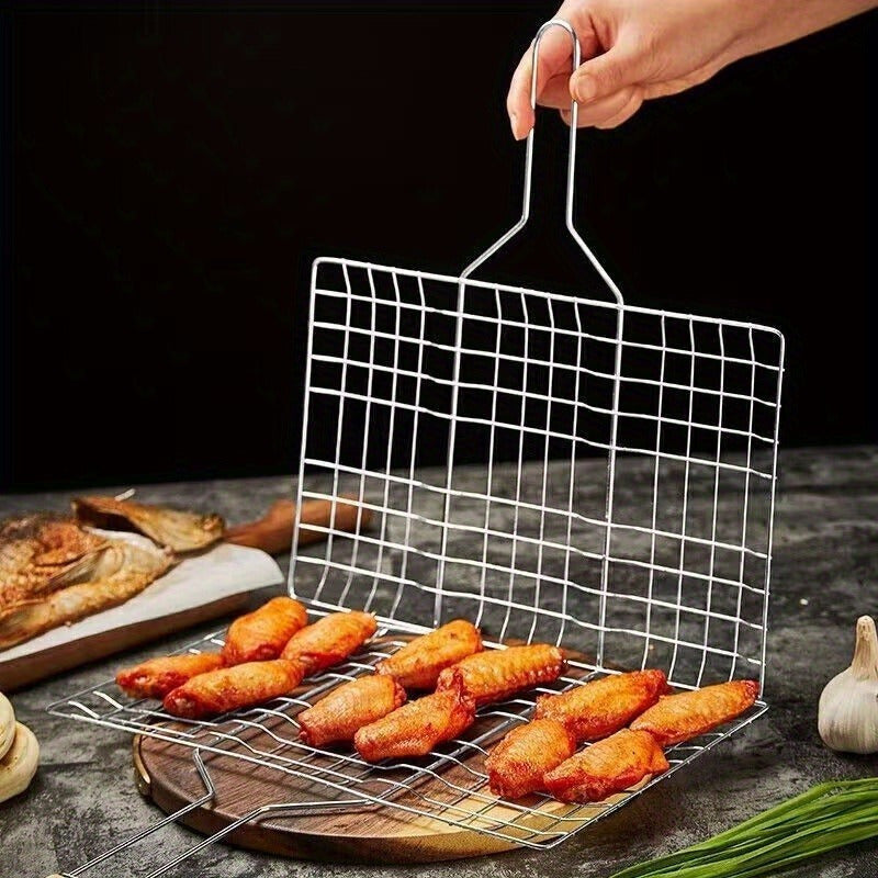 Rectangular Grill Basket with Large-Capacity Metal Grid Design for Fish, Chicken, Steak, Shrimp and Vegetables at Backyard BBQs, Picnics and Camping