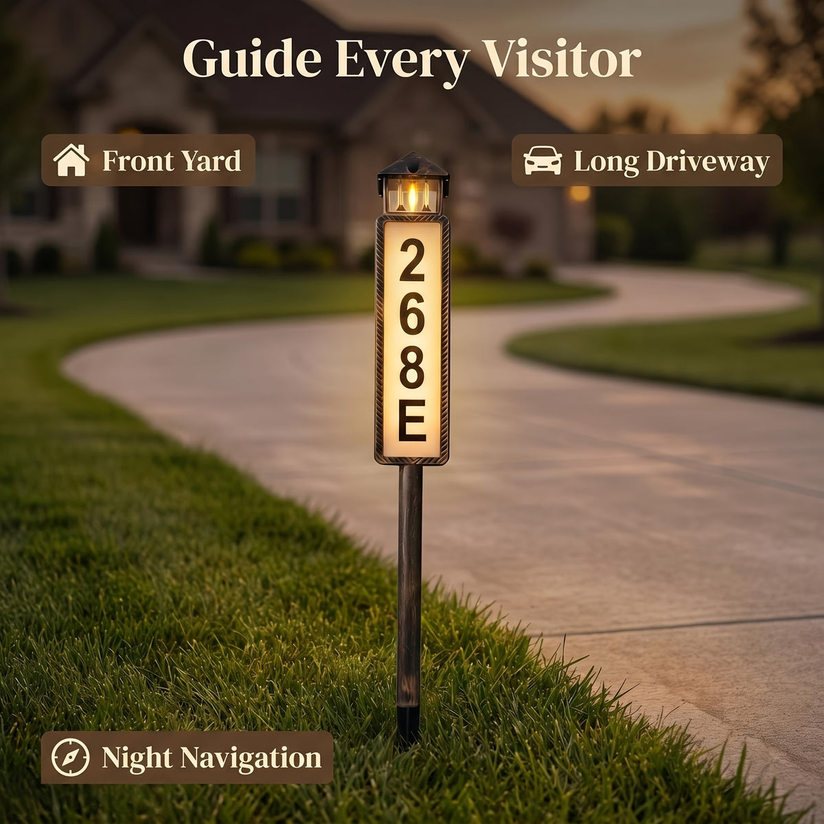 Solar LED Address Sign, House Number Display Board with Three Adjustable Color Mode Label, Black or Retro Design Options for Entryways and Courtyards