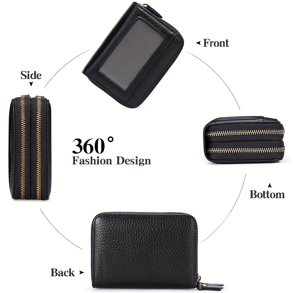 12-Card Slot Women's Wallet with Coin Pockets and Cash Compartments, Classic Purse with Listed RFID Blocking in Black, Coffee Brown, Blue, Red or Burgundy