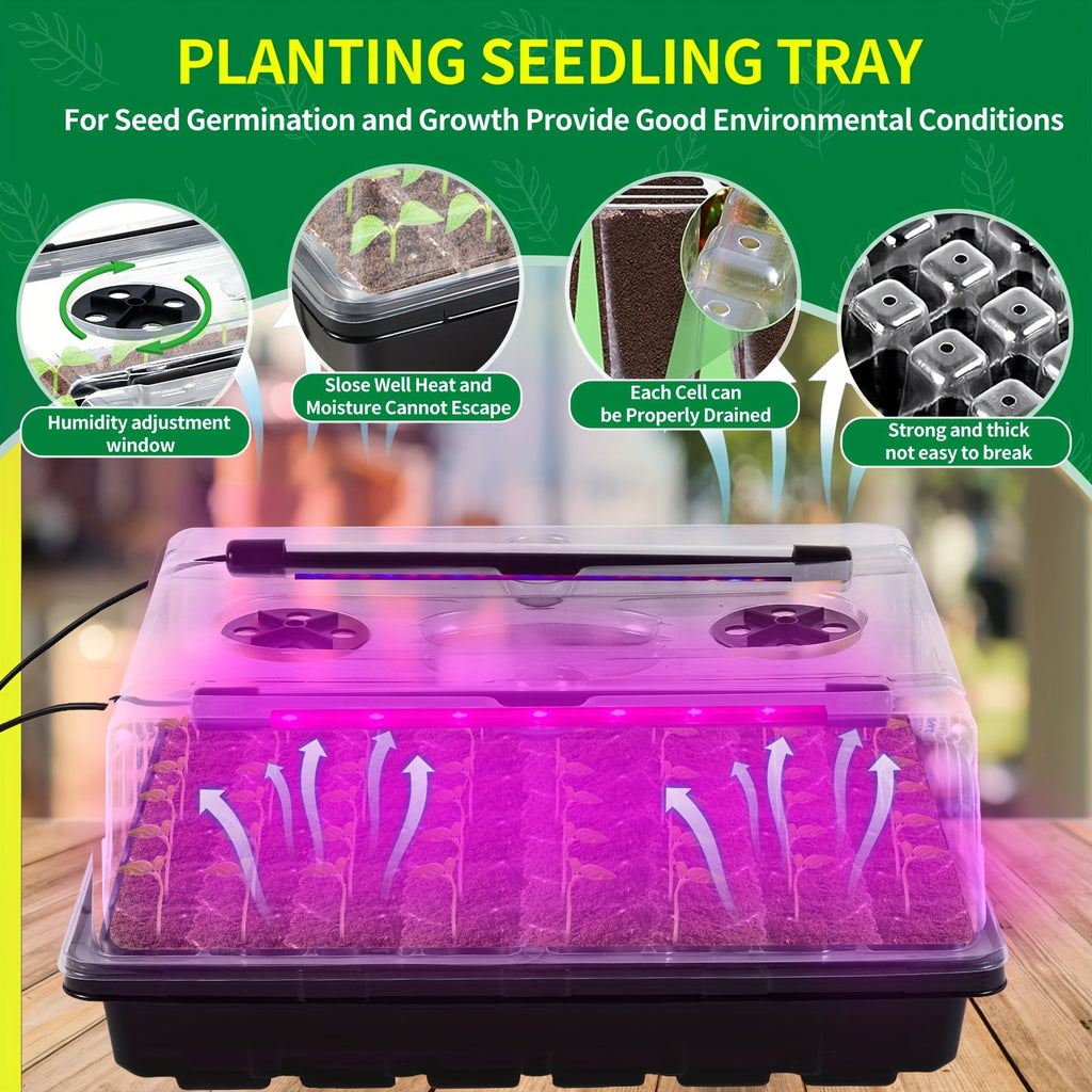 Seed Starter Tray Kit with Listed 96 Cells, Grow Light and Humidity Dome, M-2Set Self-Watering Model with Timer and Ten-Level Brightness for Indoor Seedling Projects
