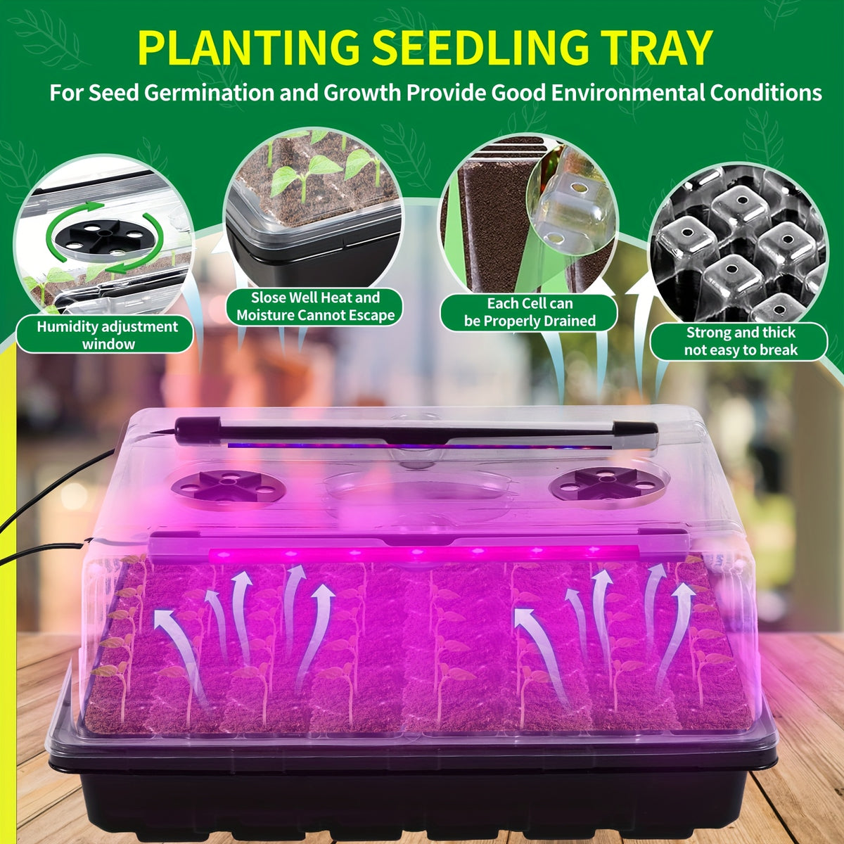 Seed Starter Tray Kit with Listed 96 Cells, Grow Light and Humidity Dome, M-2Set Self-Watering Model with Timer and Ten-Level Brightness for Indoor Seedling Projects