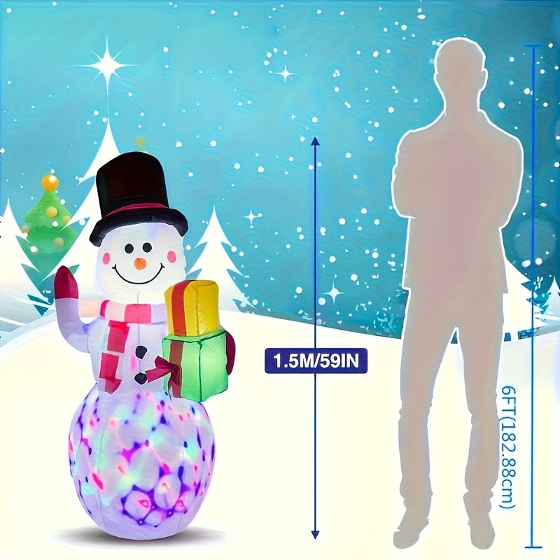Gift-Holding Inflatable Snowman, Approximately 5ft Oxford Cloth Christmas Display with Internal LED Lights and Plug-Powered Built-In Blower for Holiday Decorating