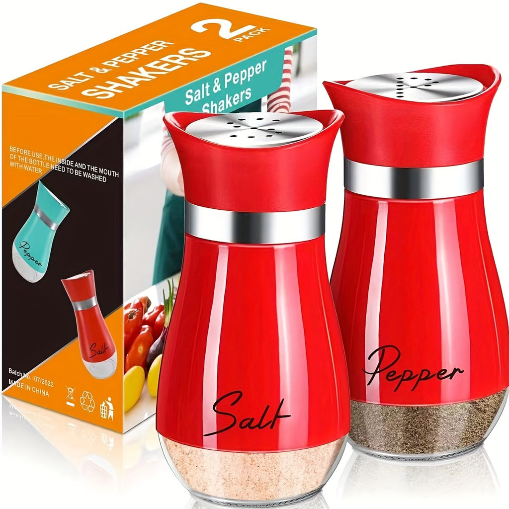 Salt and Pepper Shakers with Glass Bottoms and Stainless Steel Lids, Nine Color Set Options for Everyday Table Seasoning, Kitchen Dining, RV Meals and Barbecues