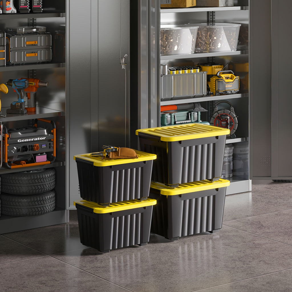 Rolling Storage Bins with Lids and Listed Stackable Plastic Design, 72QT Four or Six Pack and 97QT Four Pack Options in Four Colors for Household Organization