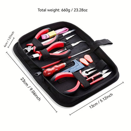 Jewelry Making and Repair Tool Set with Listed Portable Handbag Design, Tool-Only or Metal Accessory Option for DIY Necklace, Bracelet and Earring Projects