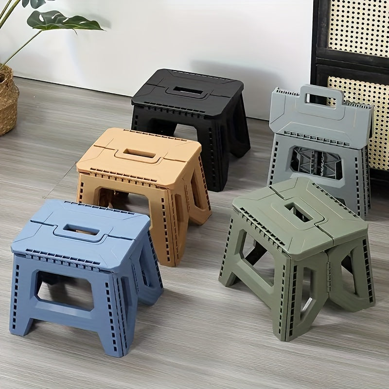 Portable Folding Stool with Carry Handle, Single Square PP Plastic Collapsible Seat in Five Colors for Indoor Gatherings, Picnics and Fishing