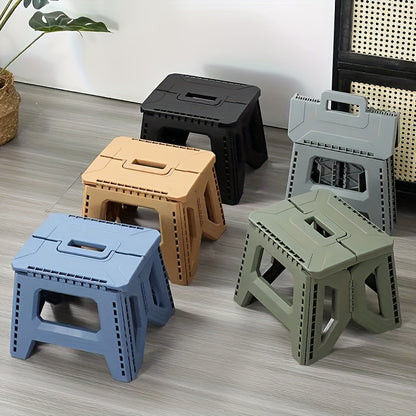 Portable Folding Stool with Carry Handle, Single Square PP Plastic Collapsible Seat in Five Colors for Indoor Gatherings, Picnics and Fishing
