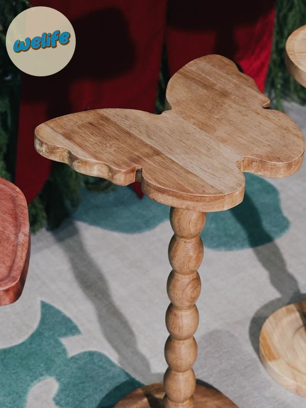 Pedestal Side Table with Heart, Clover, Gourd, Butterfly or Round Style Options, Wood, Walnut or Black Color Choices for Living Room and Bedroom Accents