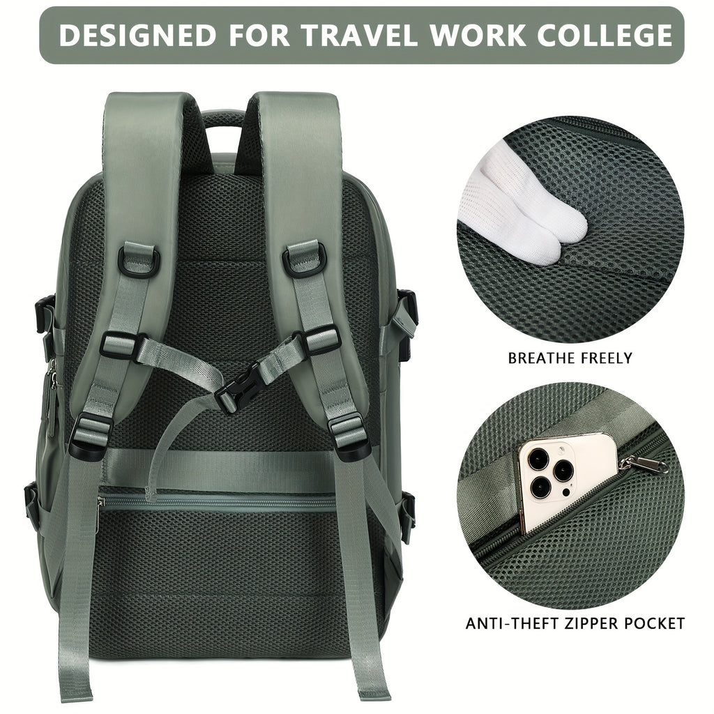 Laptop Travel Backpack with Listed 16-Inch Device Compartment, Shoe Pocket and Multi-Pocket Organization in Pink, Beige or Light Green for Work, School and Gym Trips