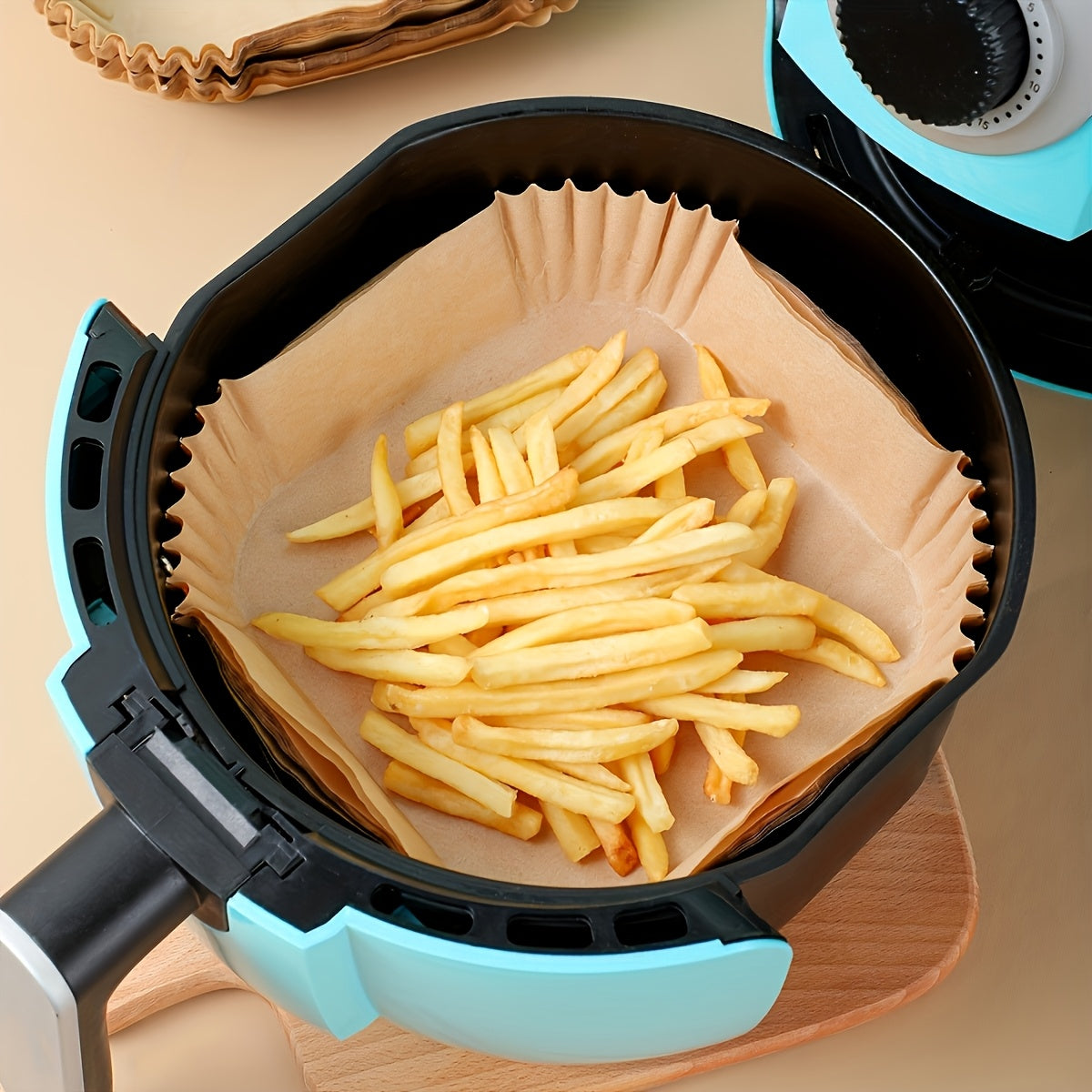 Yellow Square Air Fryer Liners in 50 or 100-Piece Packs with Listed Nonstick and Oil-Proof Design for Compatible Oven Baking and Everyday Kitchen Cooking