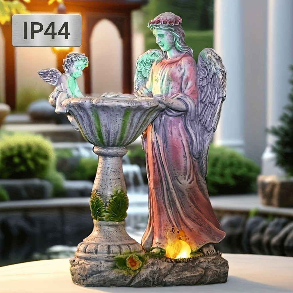 Solar Angel Figurine, Rustic Garden Statue with LED Illumination and Solar Panel for Lawn, Patio and Courtyard Displays or Thoughtful Housewarming Gifts