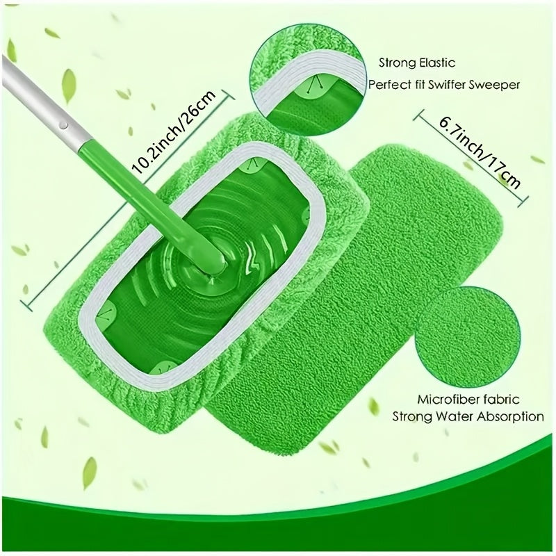 Reusable Microfiber Mop Pads in Green, 15 Washable Cleaning Cloths for Dry Sweeping and Wet Mopping with Listed Swiffer Sweeper Compatibility, Mop Not Included
