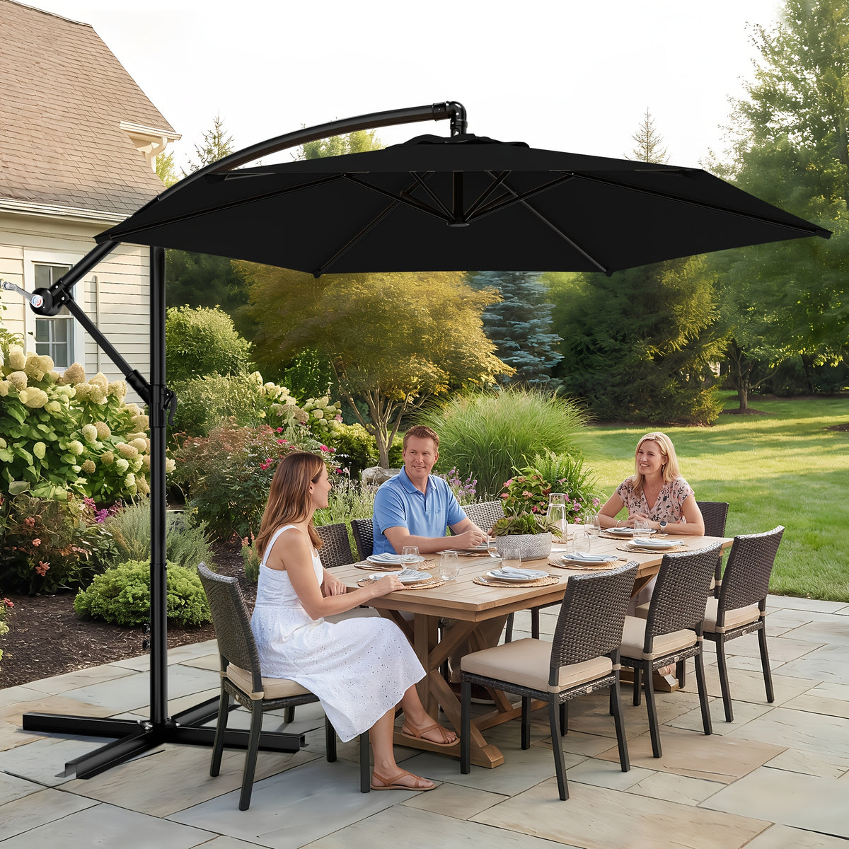 Cantilever Patio Umbrella, 10ft Offset Hanging Shade with Listed Tilt and Crank Operation, Six Ribs and Eleven Color Options for Pool Deck, Backyard and Garden Seating