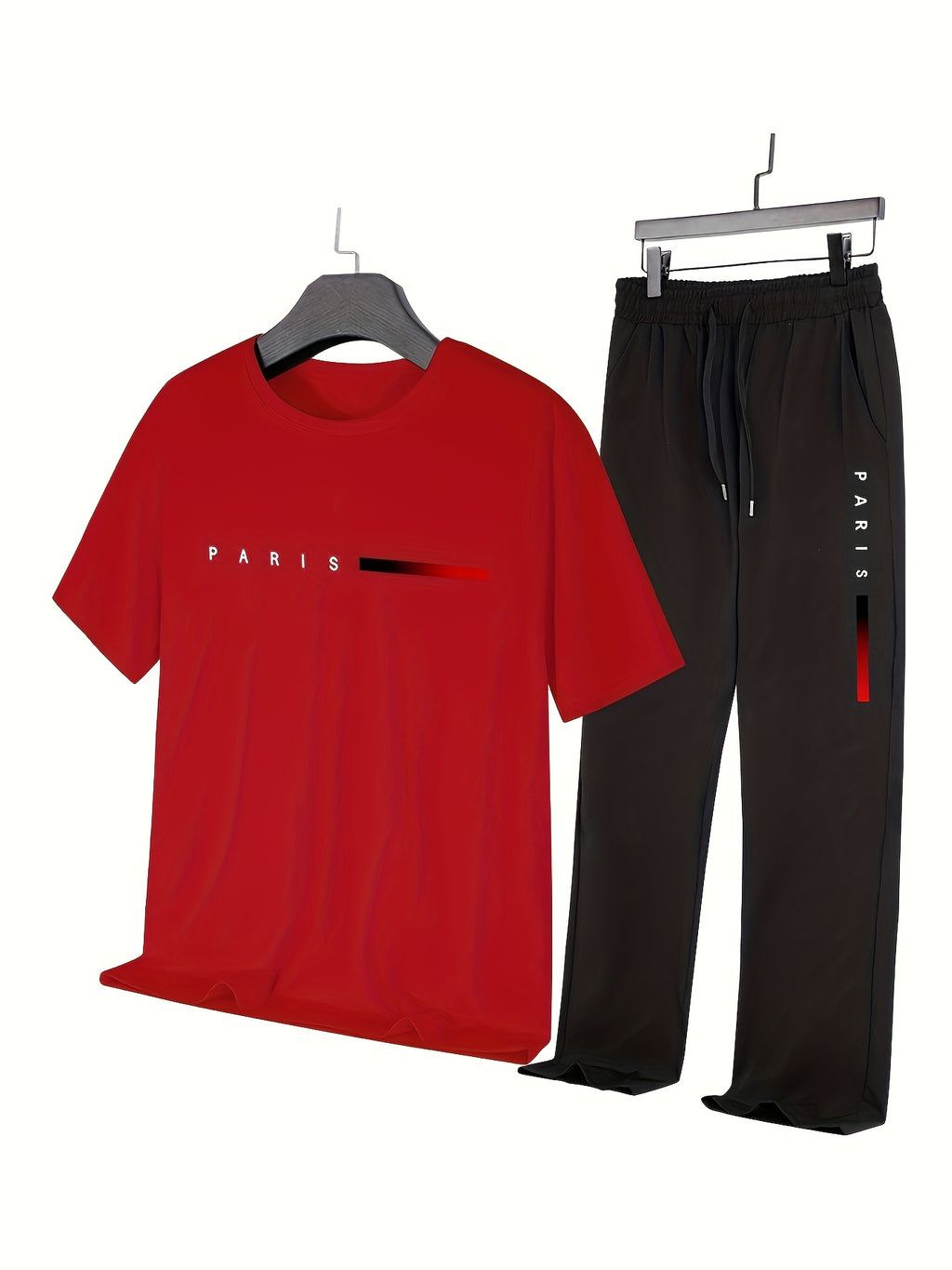 Men's Two-Piece Outfit with Printed Short Sleeve Crew Neck Top and Straight Pants, Seven Color Options and S to XXL Sizes for Casual Spring and Summer Style