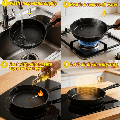 Cast Iron Skillet Set, 3-Piece Pre-Seasoned Round Pans with Handles for Stovetop Meals, Steak and Omelette Cooking, Camping and Compatible Grill Use