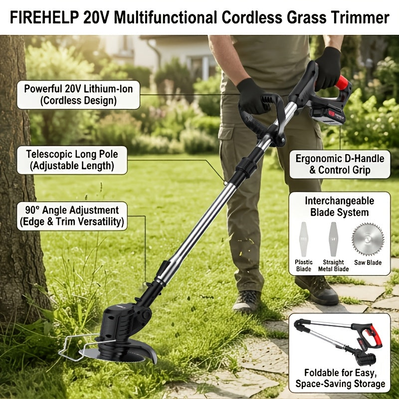 Rechargeable Garden Grass Trimmer with Cordless Electric Operation, Listed Three Blade Types and Selected Dual 2Ah Battery Packages for Home Lawn and Yard Care