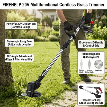 Rechargeable Garden Grass Trimmer with Cordless Electric Operation, Listed Three Blade Types and Selected Dual 2Ah Battery Packages for Home Lawn and Yard Care