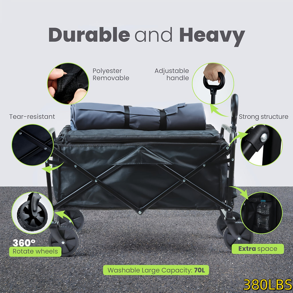 Foldable Utility Cart with Detachable 600D Oxford Fabric and Four Wheels, Alloy Steel Frame Wagon Models for Camping Supplies, Garden Gear and Grocery Transport