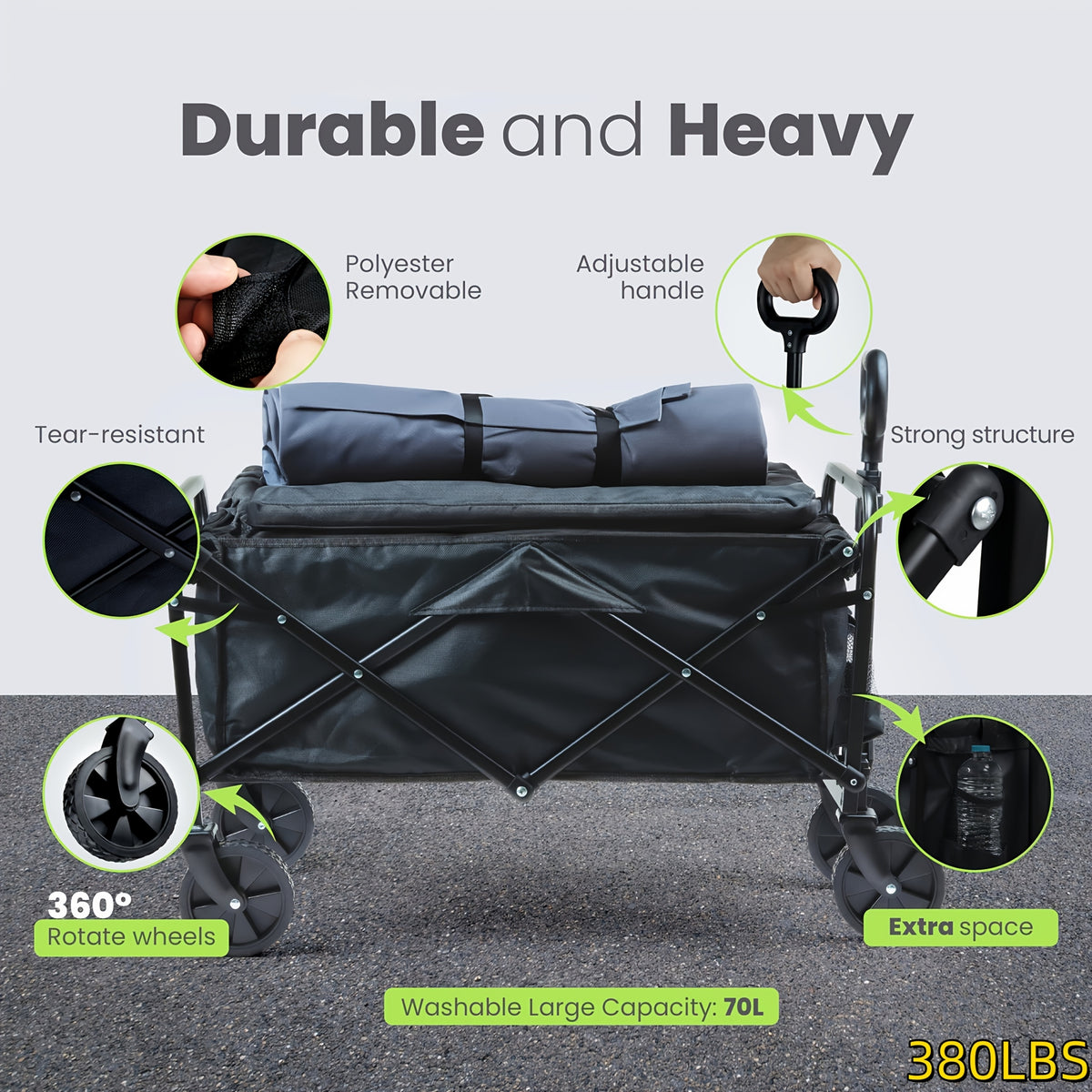 Foldable Utility Cart with Detachable 600D Oxford Fabric and Four Wheels, Alloy Steel Frame Wagon Models for Camping Supplies, Garden Gear and Grocery Transport