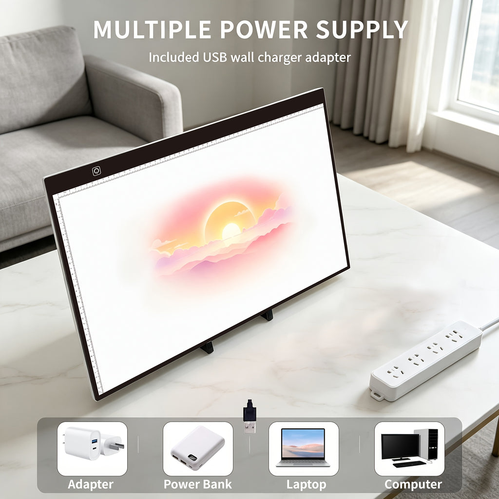 LED Tracing Light Pad with Adjustable Brightness, A2 and A3 Clip Set Options with Single or Double Light Bar References for Sketching and Diamond Painting