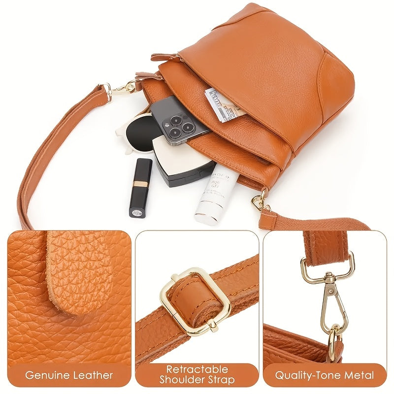 Leather Organizer Crossbody Bag with Listed Smartphone Pockets, Everyday Handbag Purse in Thirteen Color and Style Options for Errands and Travel