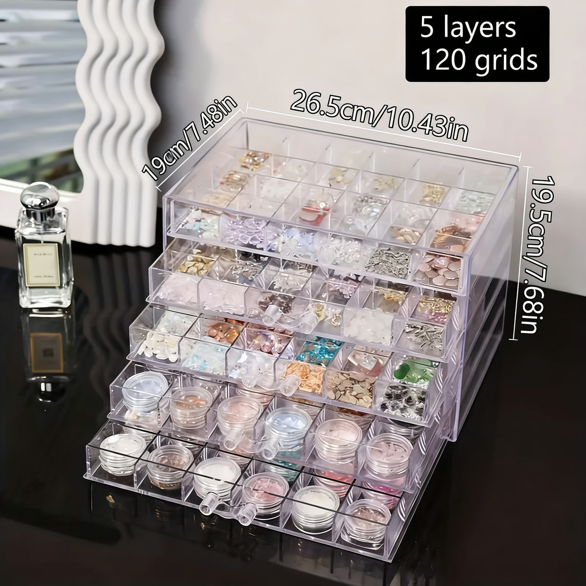 120-Compartment Jewelry Organizer Box with Five Clear Layers, Acrylic Storage for Earrings, Rings and Small Accessories on Bedroom Dressers and Vanities