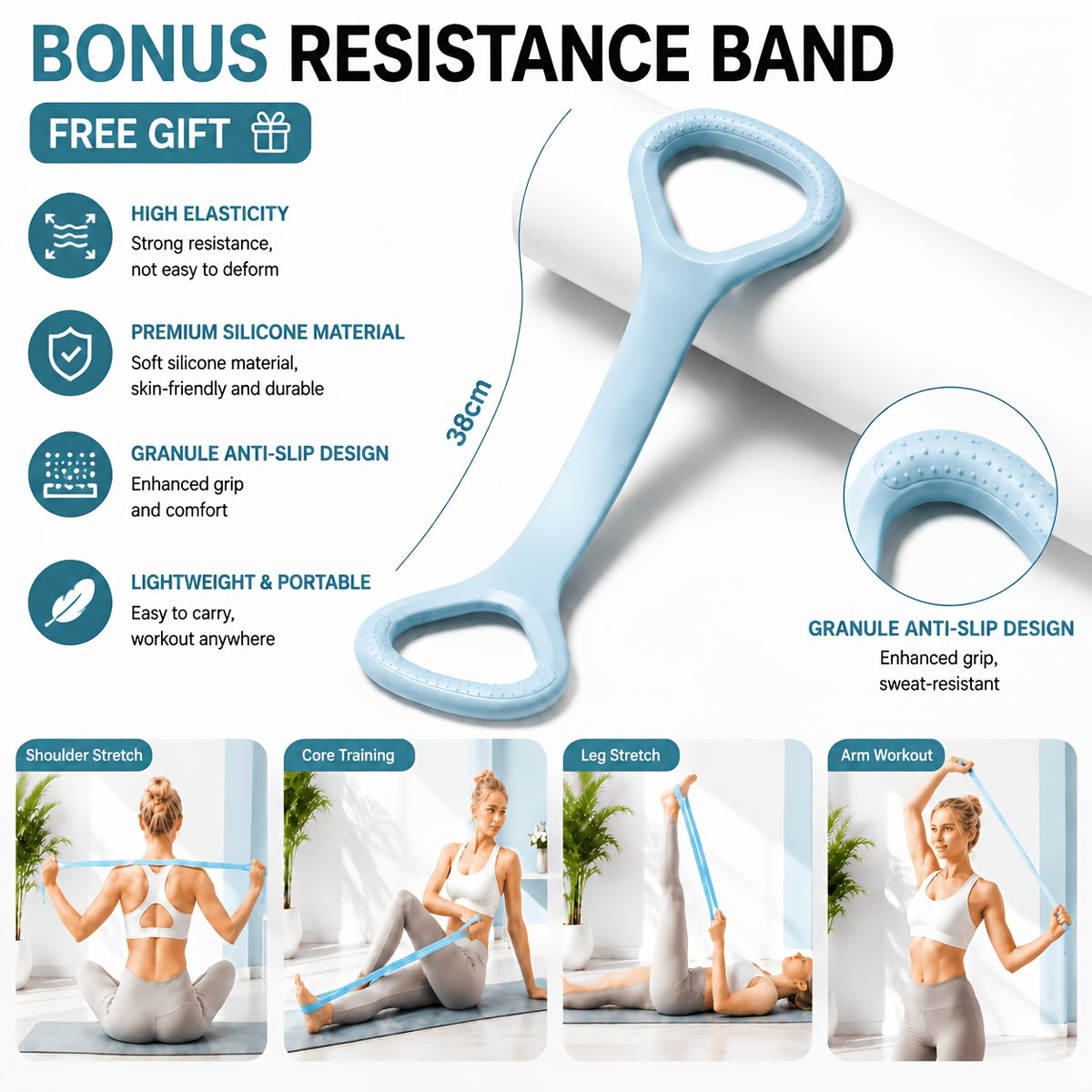 Double-Ring Electric Massager with Listed Eight Modes and Adjustable Belt, Resistance Band Package Reference for an Instruction-Guided Personal Care Routine