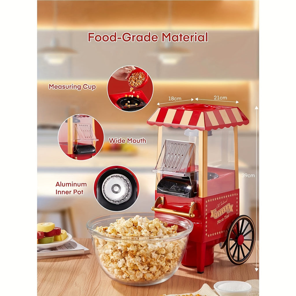 Red Hot Air Popcorn Maker by Oyajia with Listed 1400W Power and Measuring Cap, Electric Air Popper with Lid and User Manual for Home Movie Nights and Party Snacks
