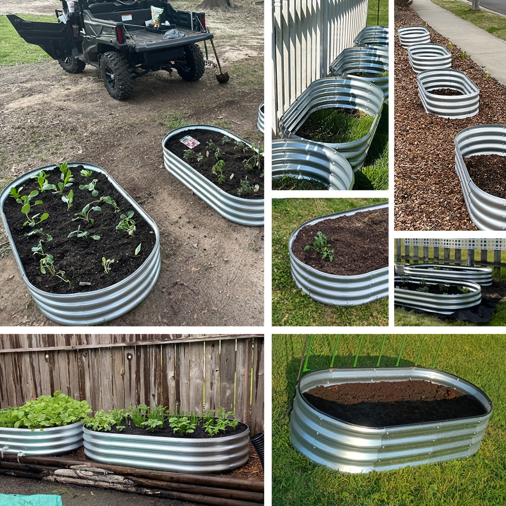 Galvanized Oval Planter Bed Pair for Outdoor Gardening, Listed 4 x 2 x 1 ft Raised Beds in Two-Piece Sets with Black or Brown Options for Home Planting Projects