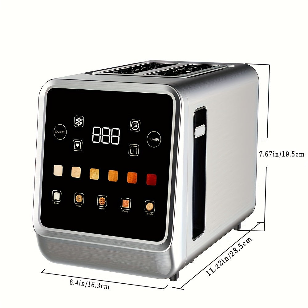 Seven-Shade Touchscreen Two-Slice Toaster with Listed Five Bread Selections, 1.5-Inch Slots, Bagel, Defrost, Cancel and Reheat Functions, Stainless Steel Options
