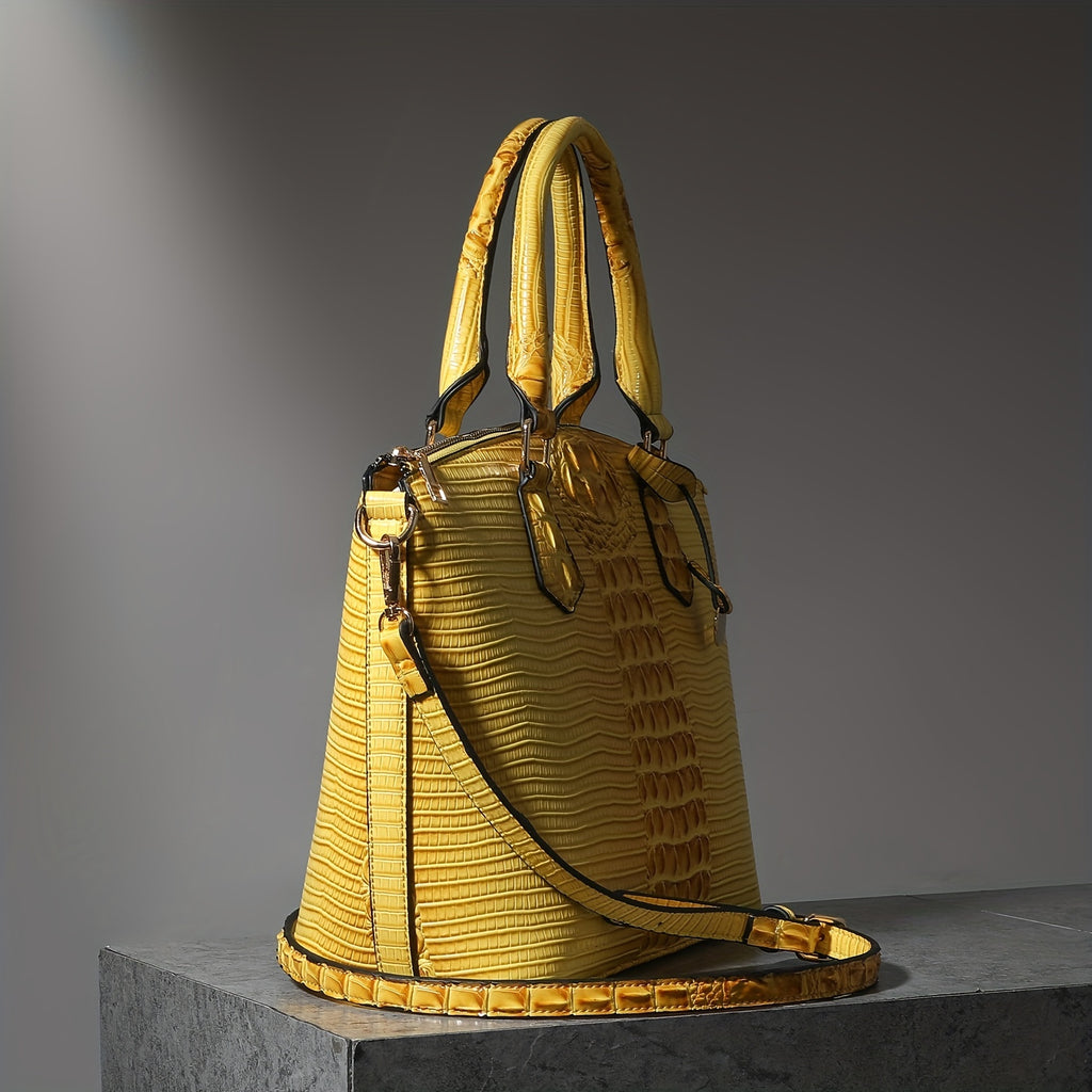 Crocodile-Design Work Handbag for Women with Detachable Shoulder Strap and Zipper Closure, Spacious Crossbody-Style Purse for Office and Everyday Wear