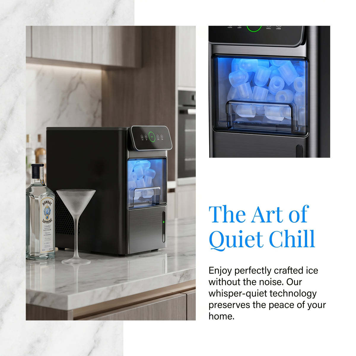 Tabletop Bullet Ice Maker with Water Level Window, Automatic Cleaning, Basket and Scoop, Listed 22lb or 26lb Model Options for Kitchen Drinks and Parties