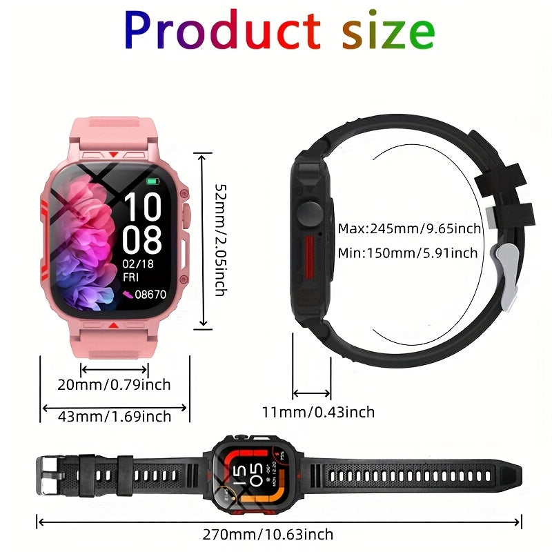 Fitness Smart Watch with 2.01-Inch Full Touchscreen, Pedometer, Call and Message Functions, Black or Pink Silicone and Steel Strap Options for Everyday Activity