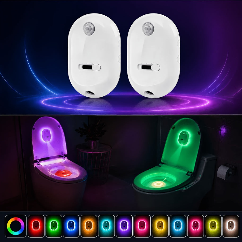Motion Sensor Toilet Night Light, Rechargeable Toilet Bowl Lighting with Listed 13 Color Changes and Four Projection Patterns in Two- or Four-Pack Options