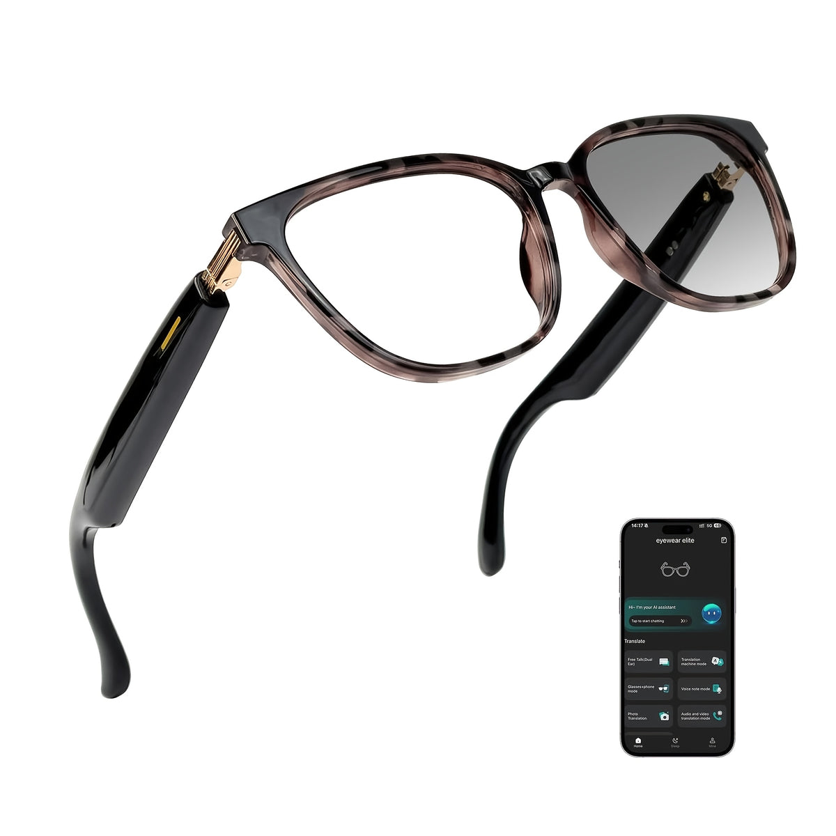 Audio Translation Glasses with Listed 160-Language Translation, GPT Chat, Music and Calls, Photochromic, Color-Changing and Anti-Blue Light Lens Options