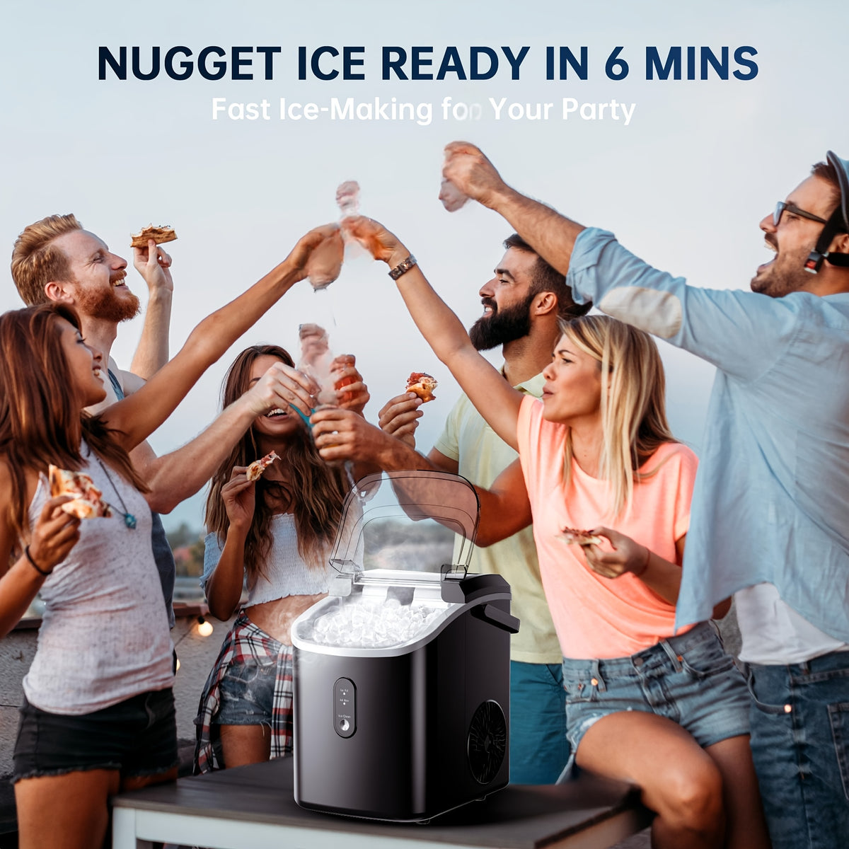 Lighted Countertop Nugget Ice Maker with Automatic Cleaning, Listed Black 37lb or Sliver 44lb Option Labels, Ice Scoop and Basket for Home Kitchen Drinks