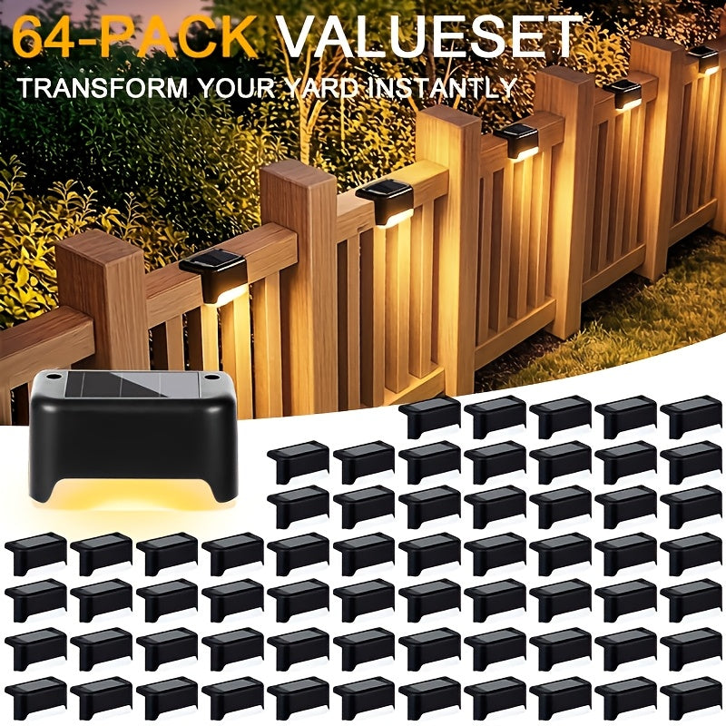 Solar LED Deck Light Multipack with Automatic On-Off, 32 or 64 Piece Options in Black, White or Brown for Patio, Fence, Outdoor Stair and Garden Decoration
