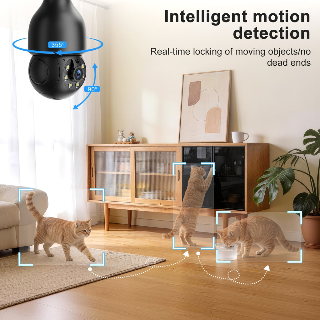 5MP Indoor Pet Monitoring Bulb Camera with Pan-Tilt Viewing, Color Night Vision, Motion Alerts and Two-Way Voice in One, Two or Four Camera Options